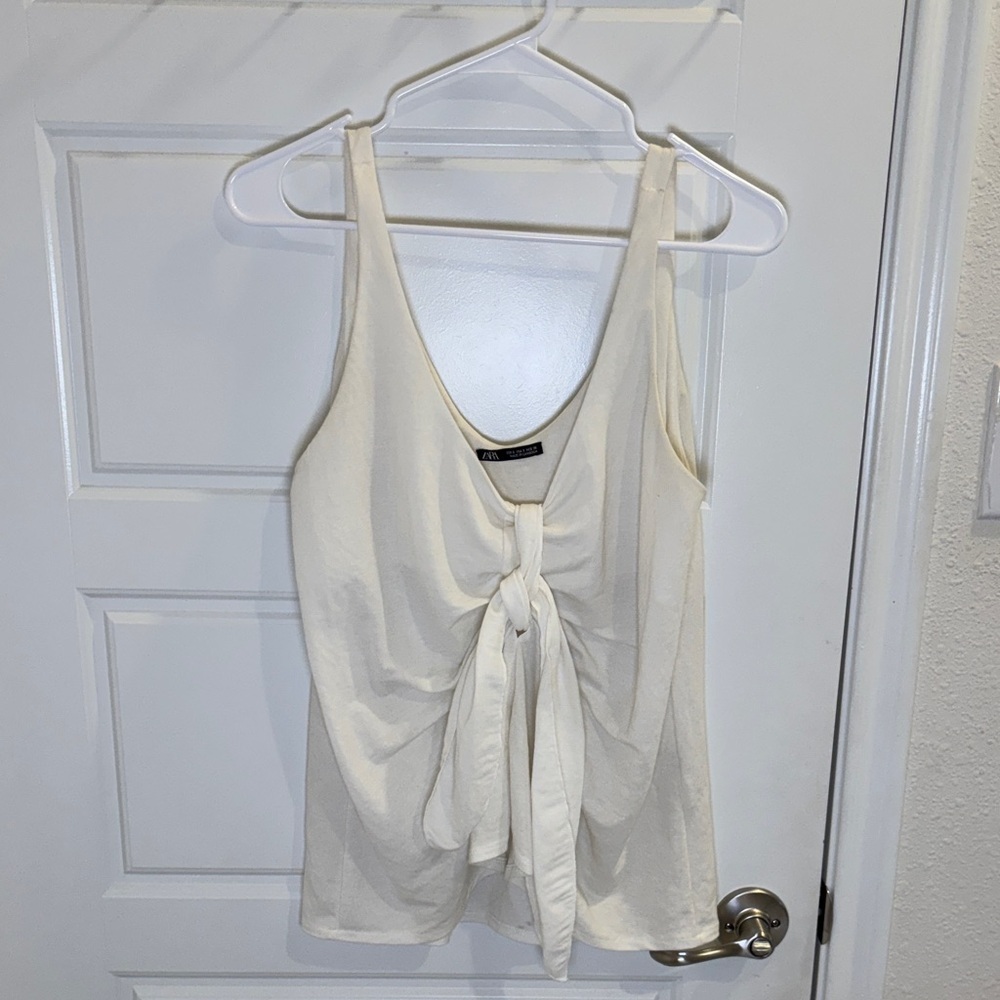 Zara Cream Tie Front Tank Top Sleeveless Blouse Size Small